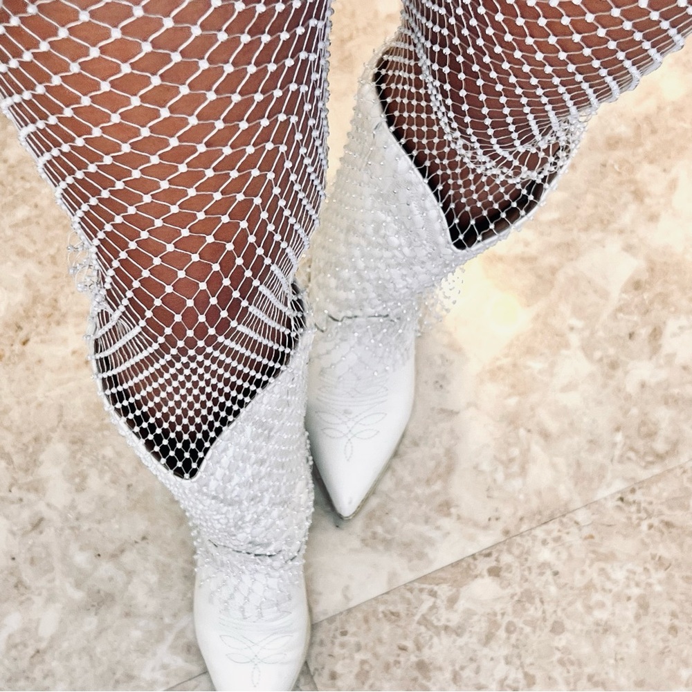 White Rhinestone Fishnet Tights / Stockings